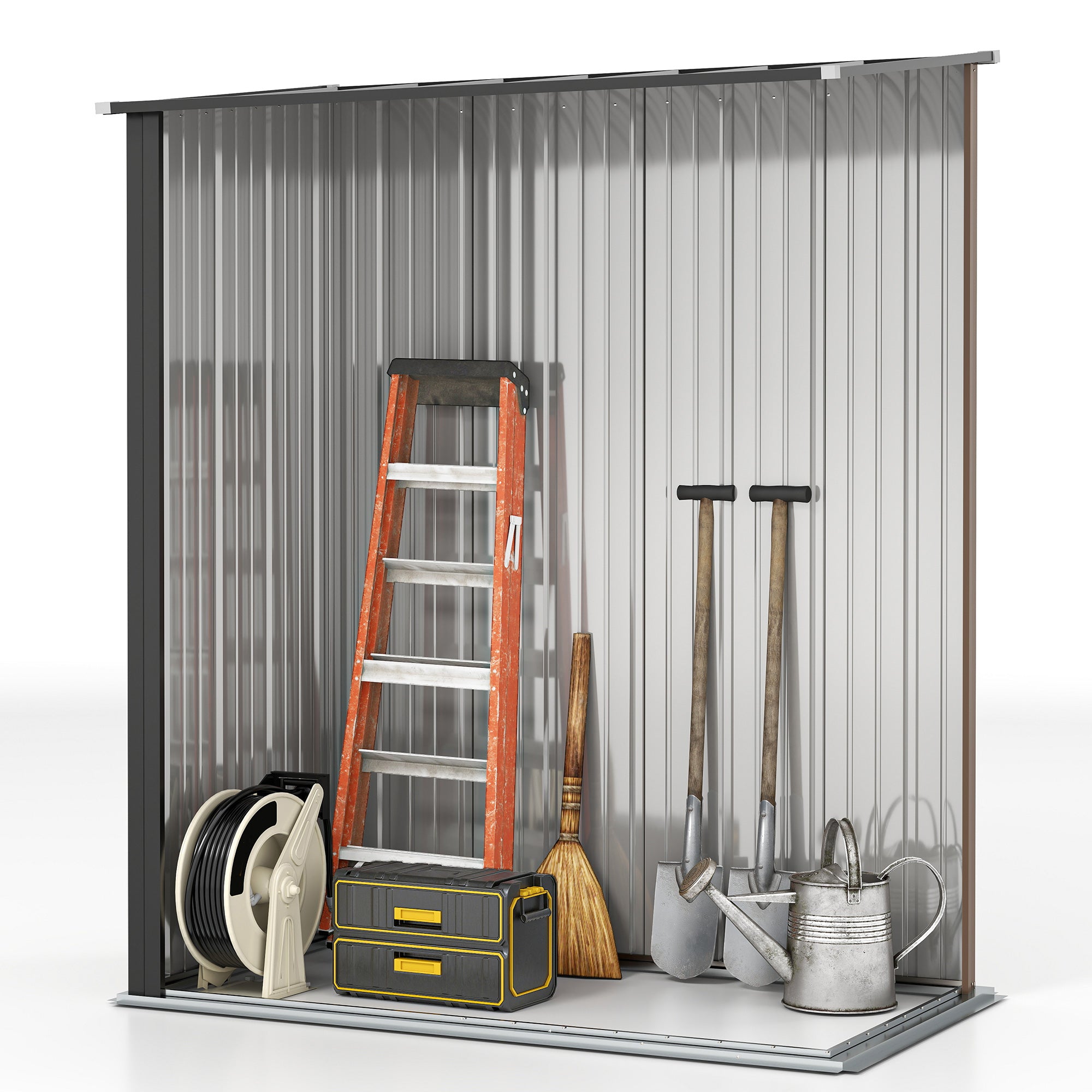 5' x 3' Outdoor Storage Shed, Steel Garden Shed with Single Lockable Door, Tool Storage Shed for Backyard, Brown
