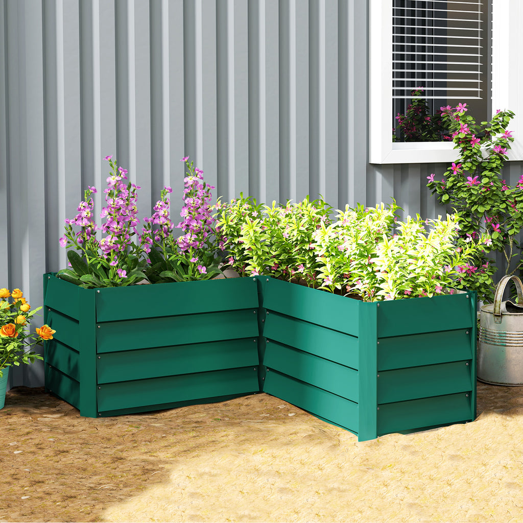 45" x 45" x 17" L-Shaped Galvanized Steel Raised Garden Bed for Vegetables, Flowers, Herbs, Green