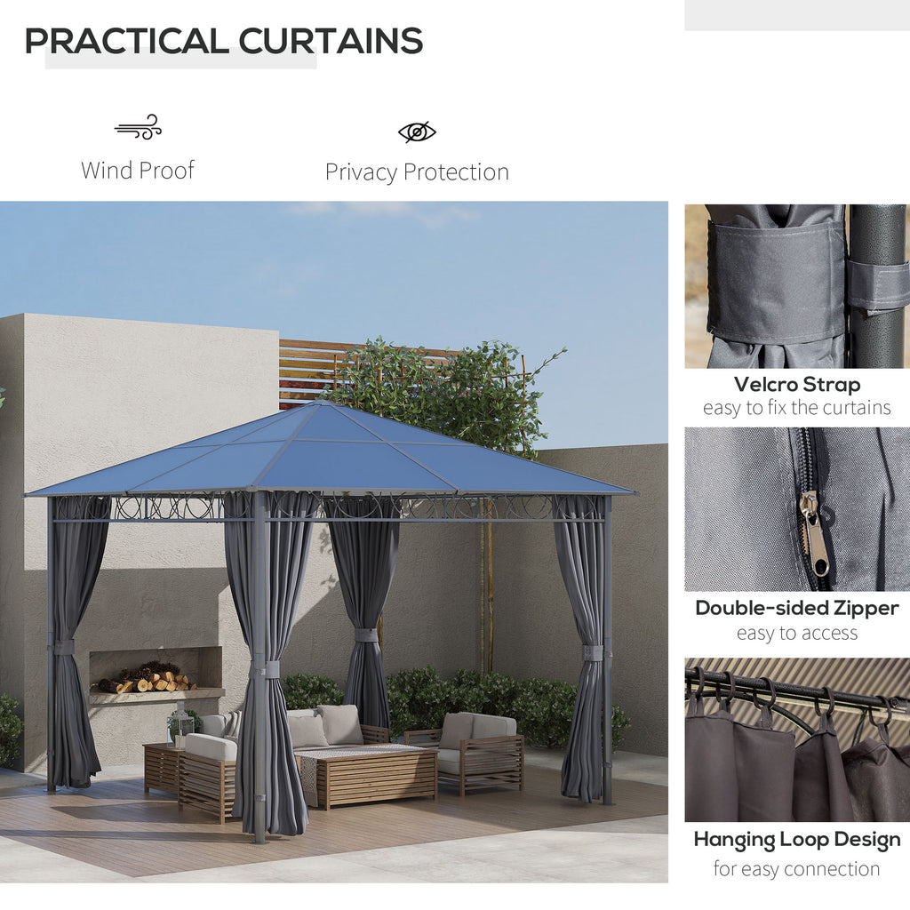 10' x 10' Polycarbonate Hardtop Gazebo Canopy, Outdoor Patio Gazebo with Aluminum Frame & Curtains, Dark Grey