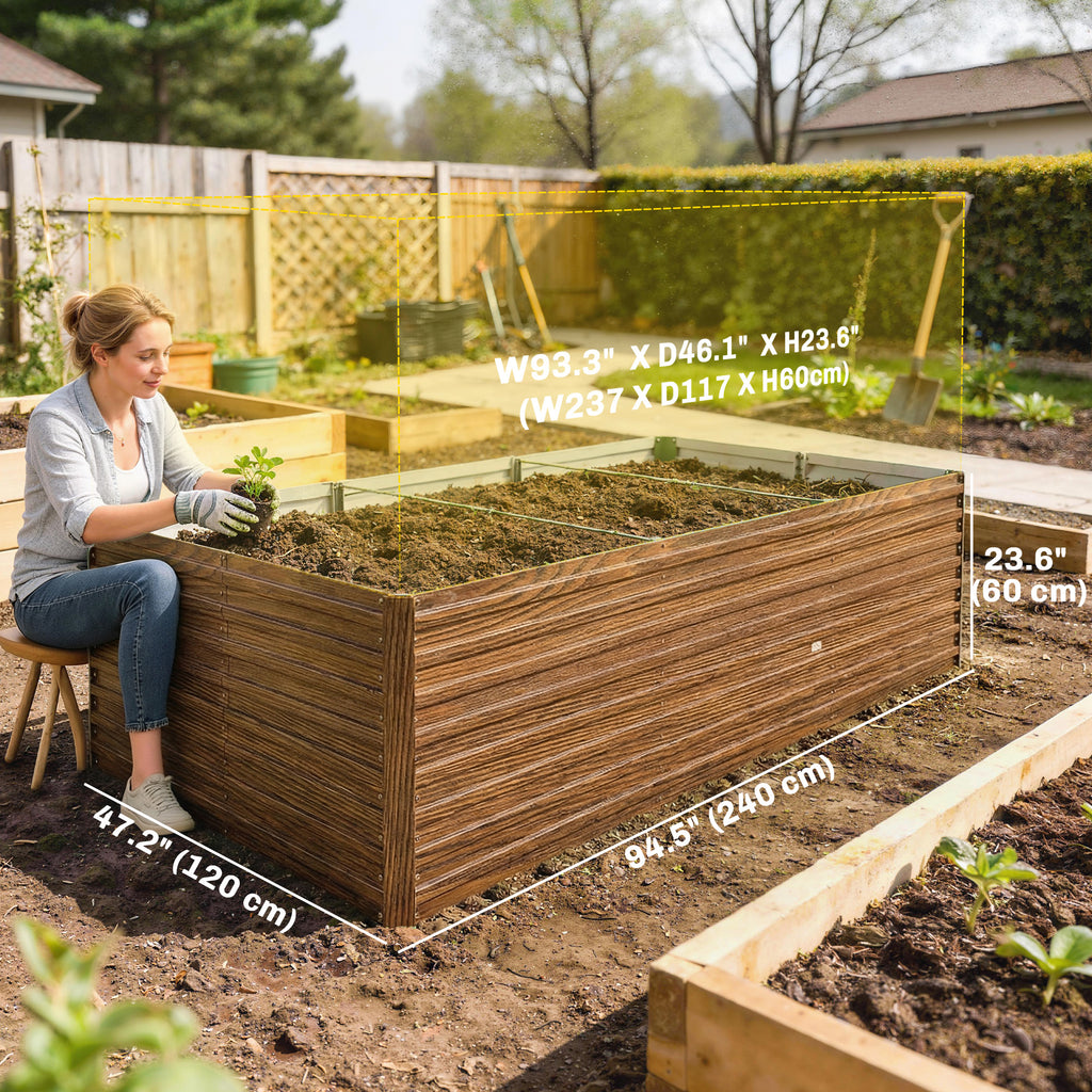 8' x 4' x 2' Raised Garden Bed, Galvanized Planter Box for Growing Flowers, Herbs and Vegetables Dark Brown Wood Effect