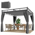 10' x 10' Outdoor Gazebo, Retractable Pergola Canopy with Curtains, UPF30+ Free Standing Metal Pergola Kit, Dark Grey