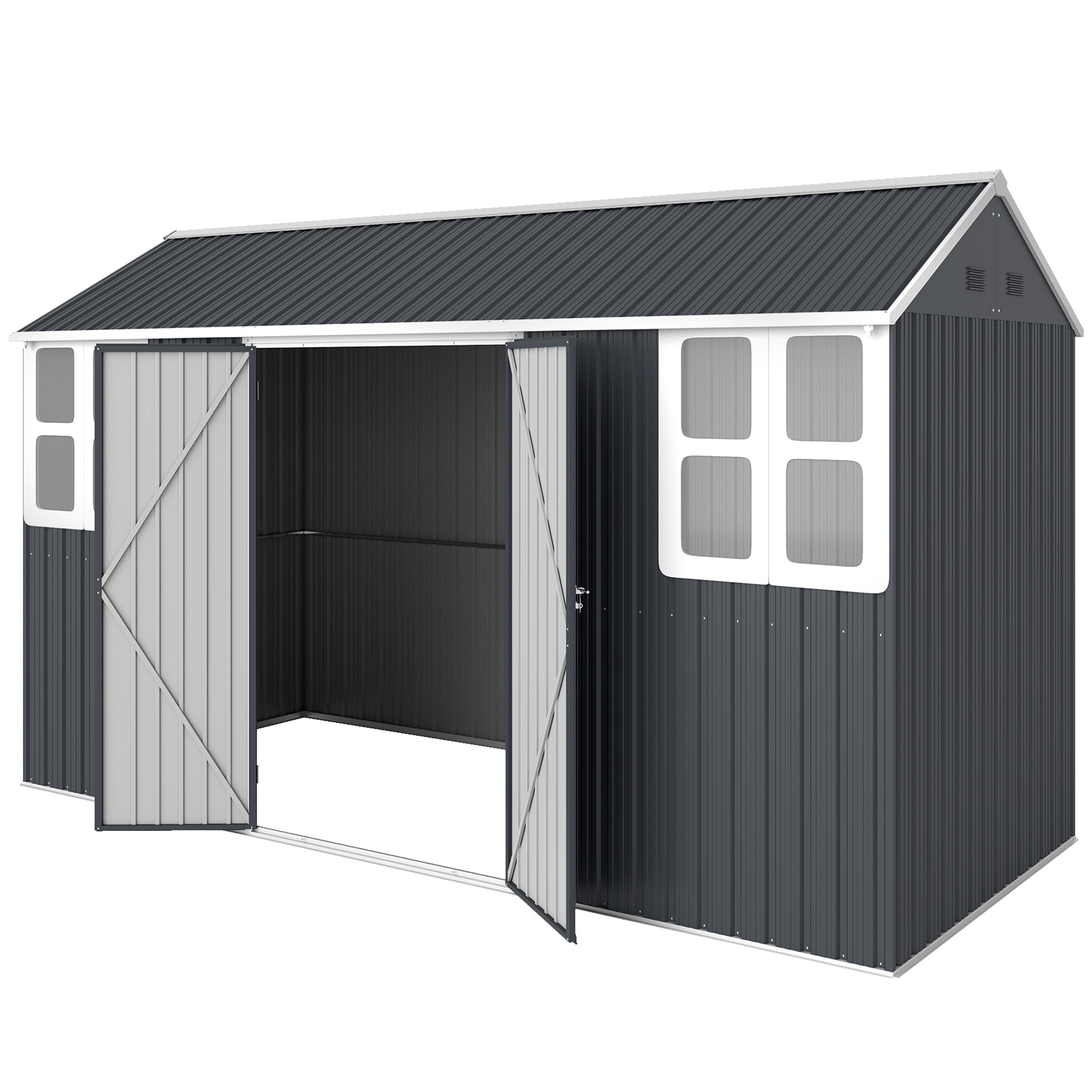 12' x 5.5' Metal Garden Storage Shed, Outdoor Tool Storage House with Lockable Door, Vents, Sloped Roof, Dark Grey