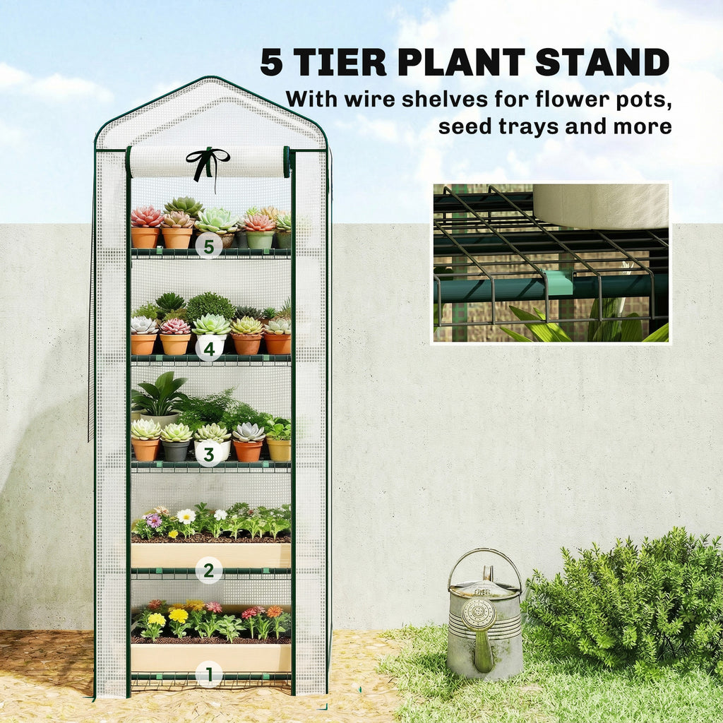 Mini Greenhouse with Screen Roof, Portable Small Greenhouse with Roll-Up Zipper Door, 27.6" x 19.7" x 75.6", White