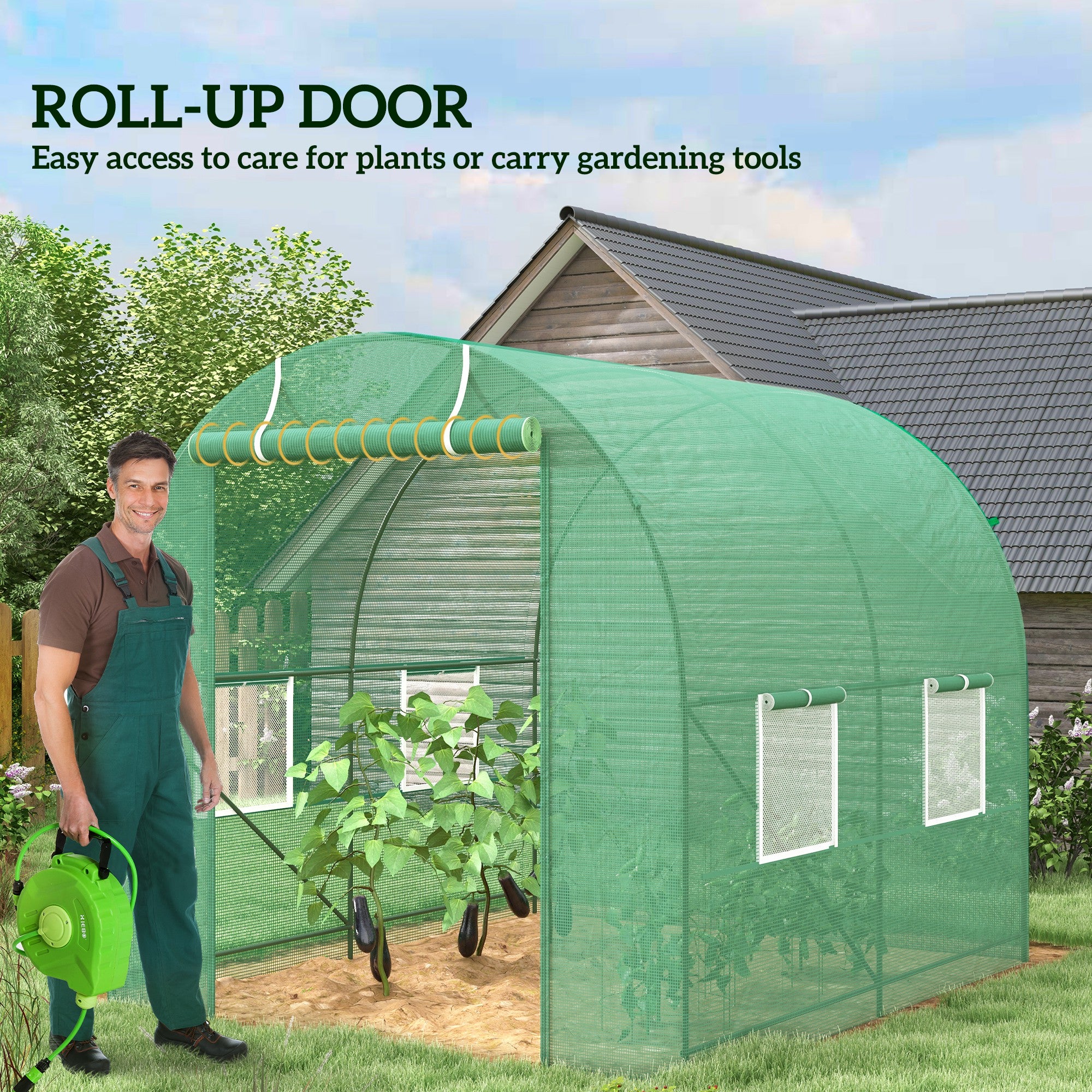 8'x6.6'x6.6' Heavy Duty Walk-in Greenhouse Garden Tunnel Hot House Outdoor Flower Vegetable Growth Warm House Roll Up Door, Windows, Steel