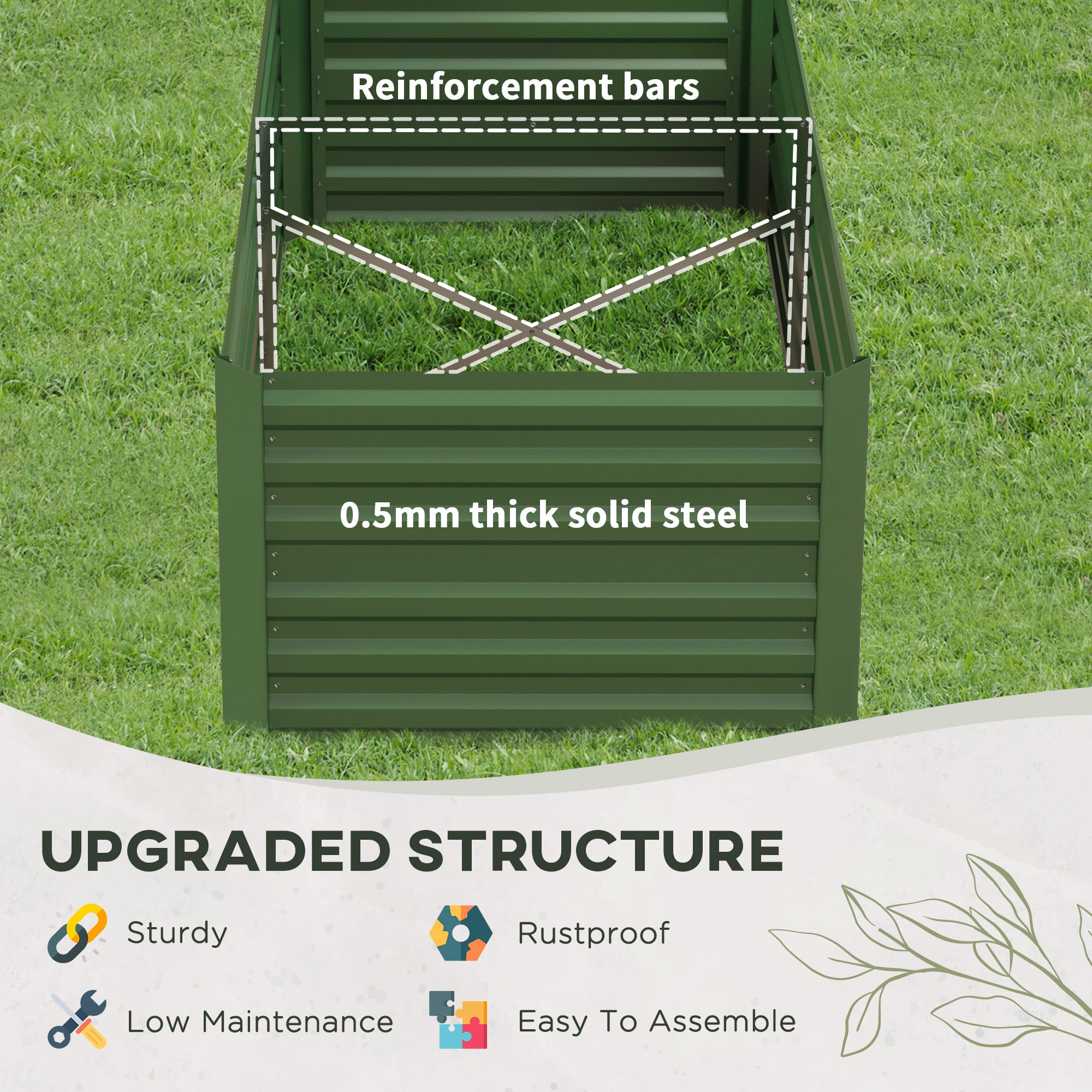 Galvanized Raised Garden Bed, Steel Outdoor Planters with Reinforced Rods, 71" x 35" x 23", Green