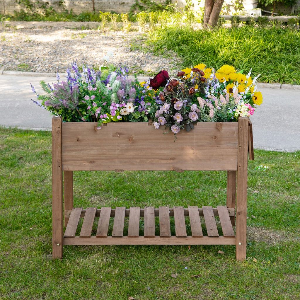 Raised Garden Bed with 8 Grids and Storage Shelf, Elevated Planter Box with Legs, for Vegetables Flowers Herbs, Brown