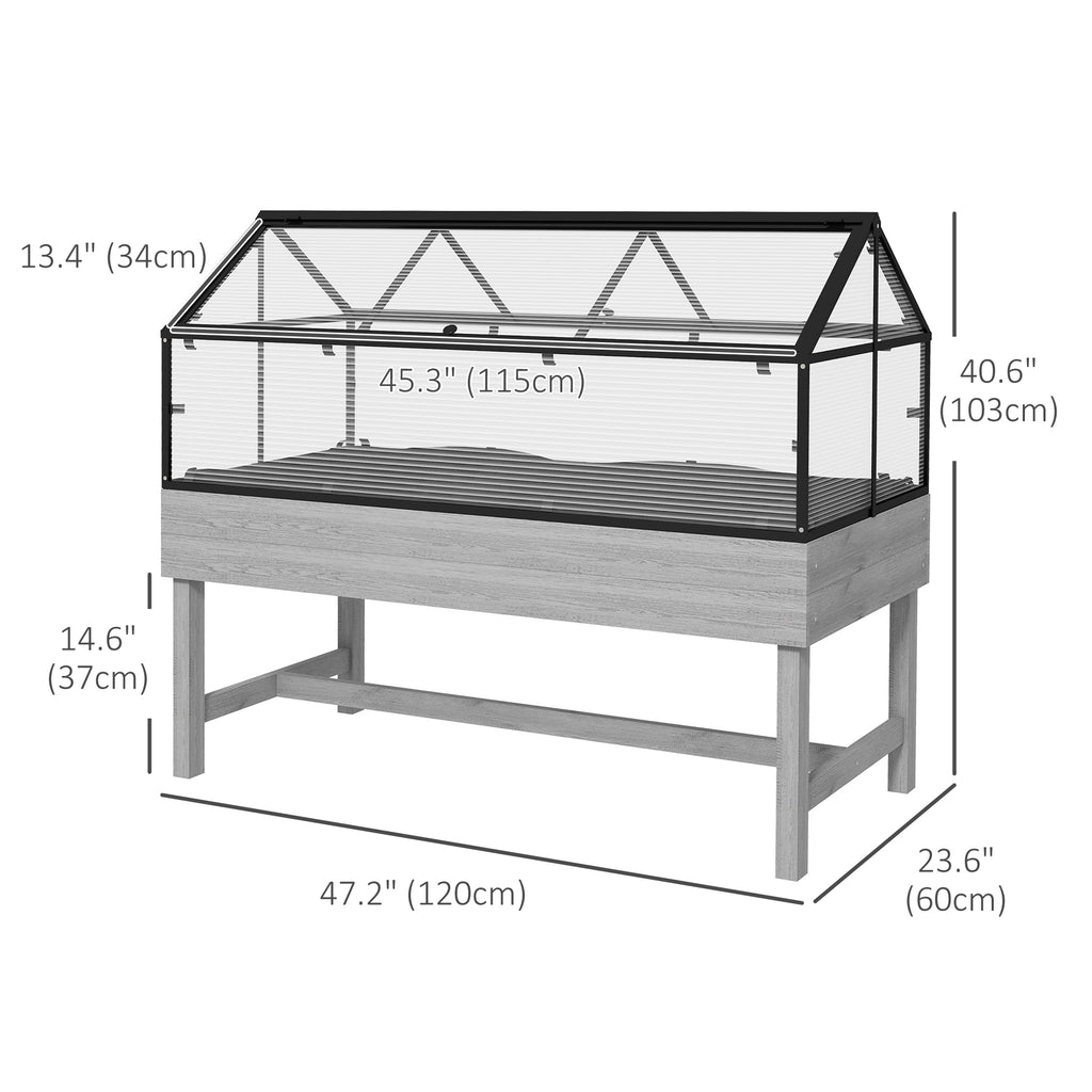 Wood Elevated Planter Box with Cold Frame Greenhouse, Raised Garden Bed for Vegetables, Flowers, Herbs, Distressed Grey