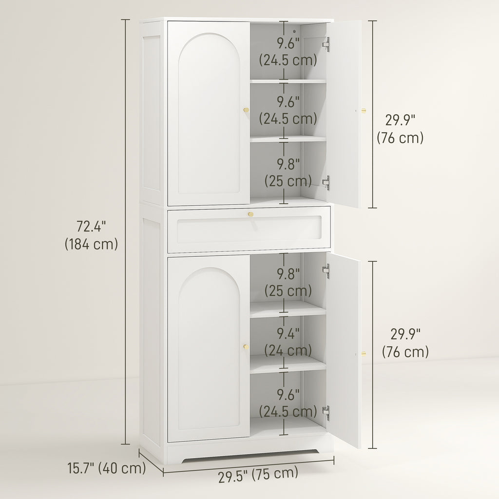 72.4" Tall Kitchen Pantry Cabinet, Modern Freestanding Storage Cabinet with Shaker Doors and Adjustable Shelves, White