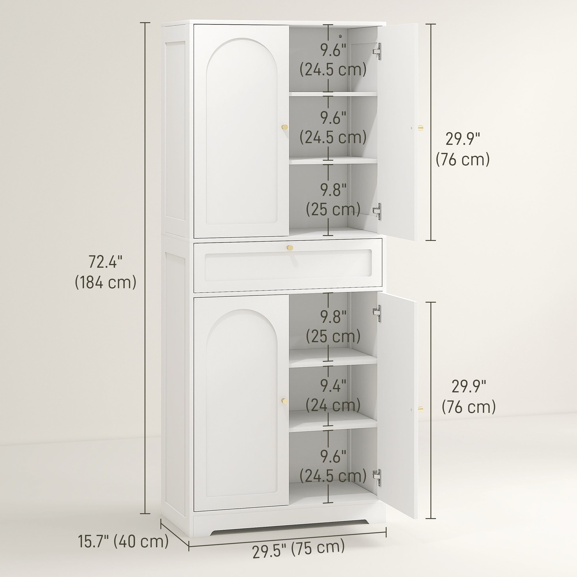72.4" Tall Kitchen Pantry Cabinet, Modern Freestanding Storage Cabinet with Shaker Doors and Adjustable Shelves, White