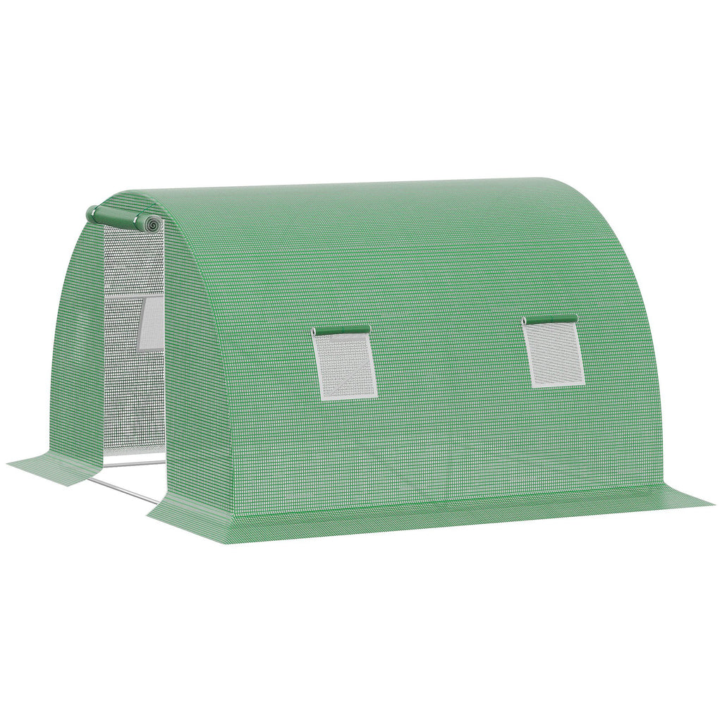 Walk-In Tunnel Greenhouse, Plant Hot House with 4 Windows and Zipper Door, 10' x 10' x 7' , Green