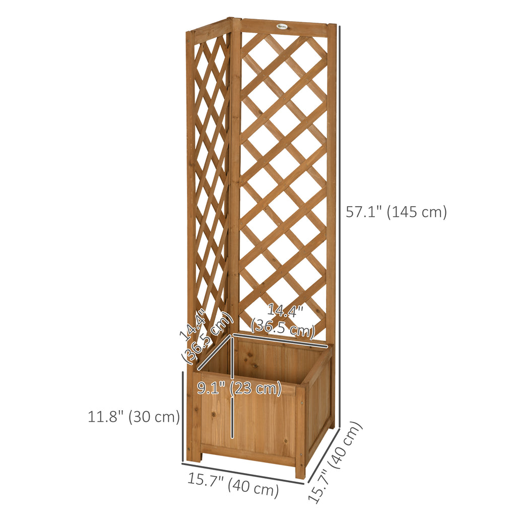 Raised Garden Bed Wood Planter with Trellis for Vine Climbing, 16" x 16" x 57", Brown