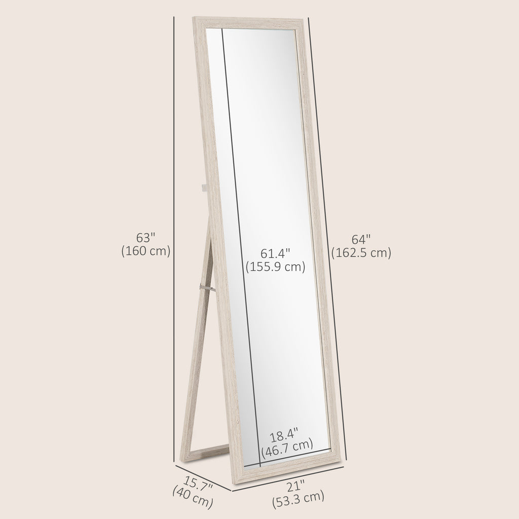 64" x 21" Full Length Mirror, Standing, Wall-Mounted or Leaning Against Wall, for Bedroom, Living Room, White