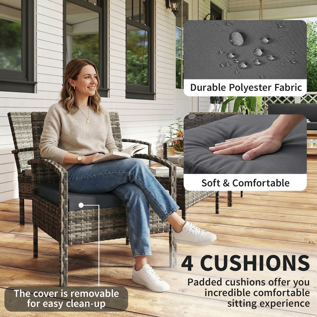 4 Pieces Patio Furniture Set with A Loveseat, Two Armchairs and A Coffee Table, Outdoor Conversation Set, Dark Grey