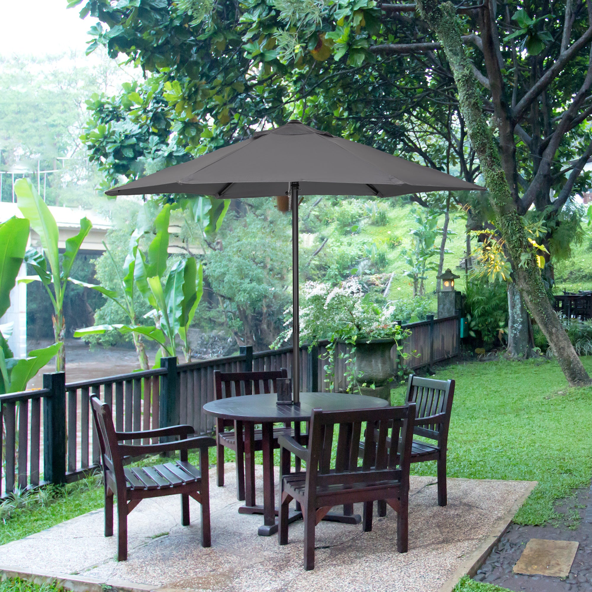 6.6FT Patio Umbrella, Outdoor Parasol with 6 Solid Ribs, Dark Grey