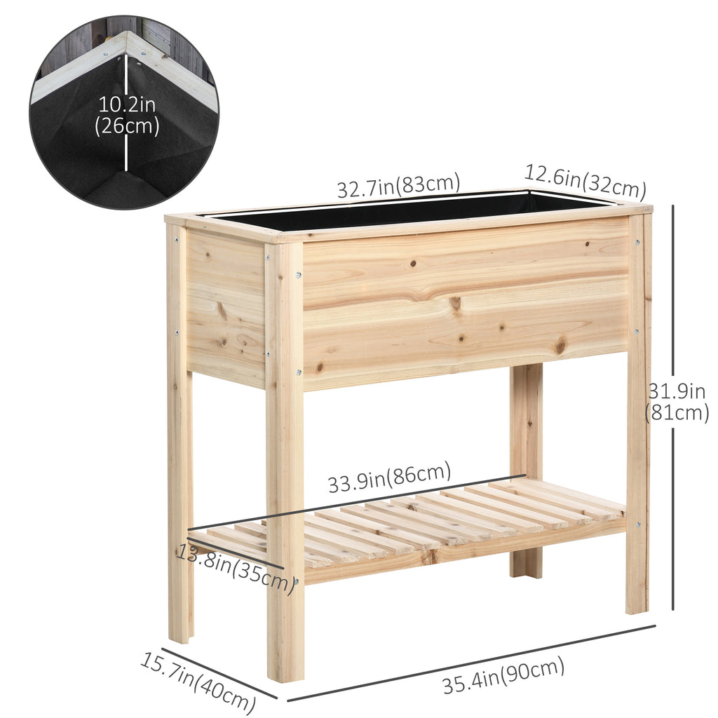 Elevated Planter Box with Storage Shelf for Flowers, Vegetables, and Herbs, 36" x 16" x 32", Natural