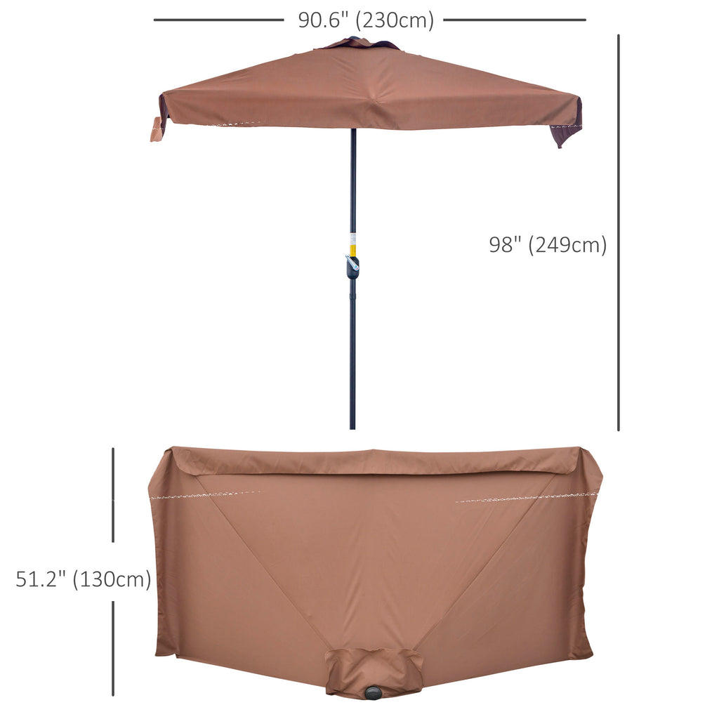 7.5ft Half Umbrella Semi Patio Parasol with Crank Handle, Top Vent for Garden, Balcony- NO BASE INCLUDED, Coffee
