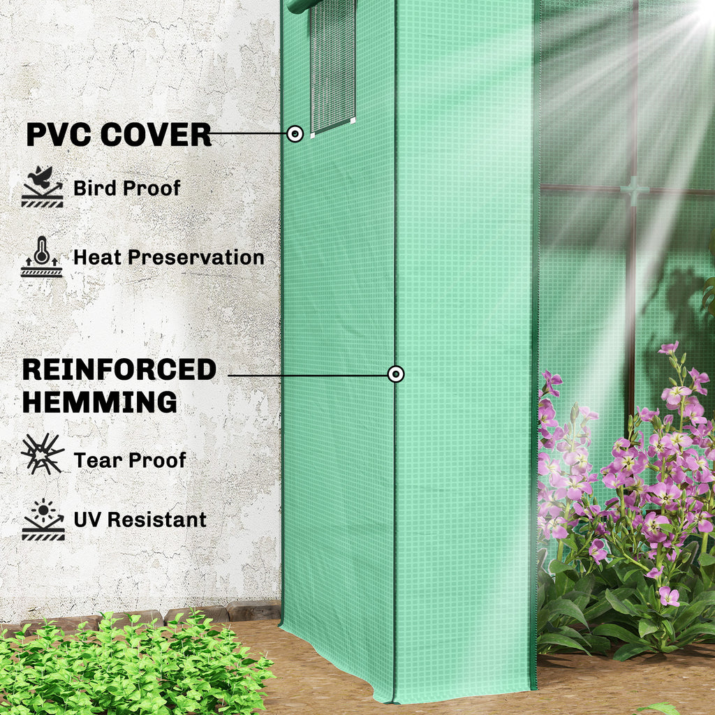 Walk-in Tomato Greenhouse Lean-to Green House with Reinforced PE Cover, Roll-up Door, Mesh Windows, Green