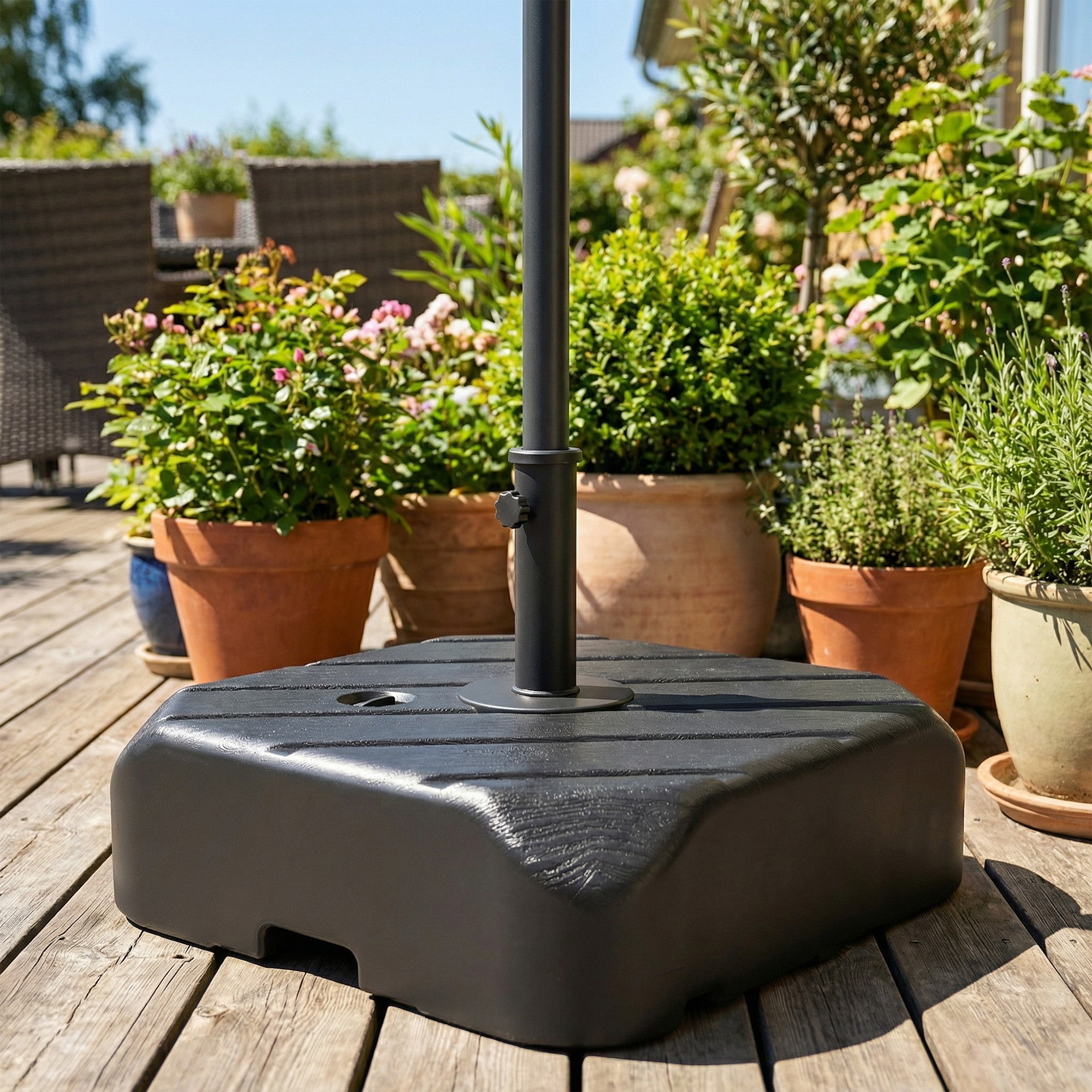 Patio Umbrella Base with Wheels, Telescopic Handle, 158 lb Sand/99 lb Water Filled Outdoor Patio Umbrella Stand, Black