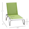 Outdoor Chaise Lounge Chair, Patio Aluminum Tanning Chair with 5-Level Adjustable Back, Portable Wheels, Breathable Mesh Fabric, for Pool, Deck, Garden, Green