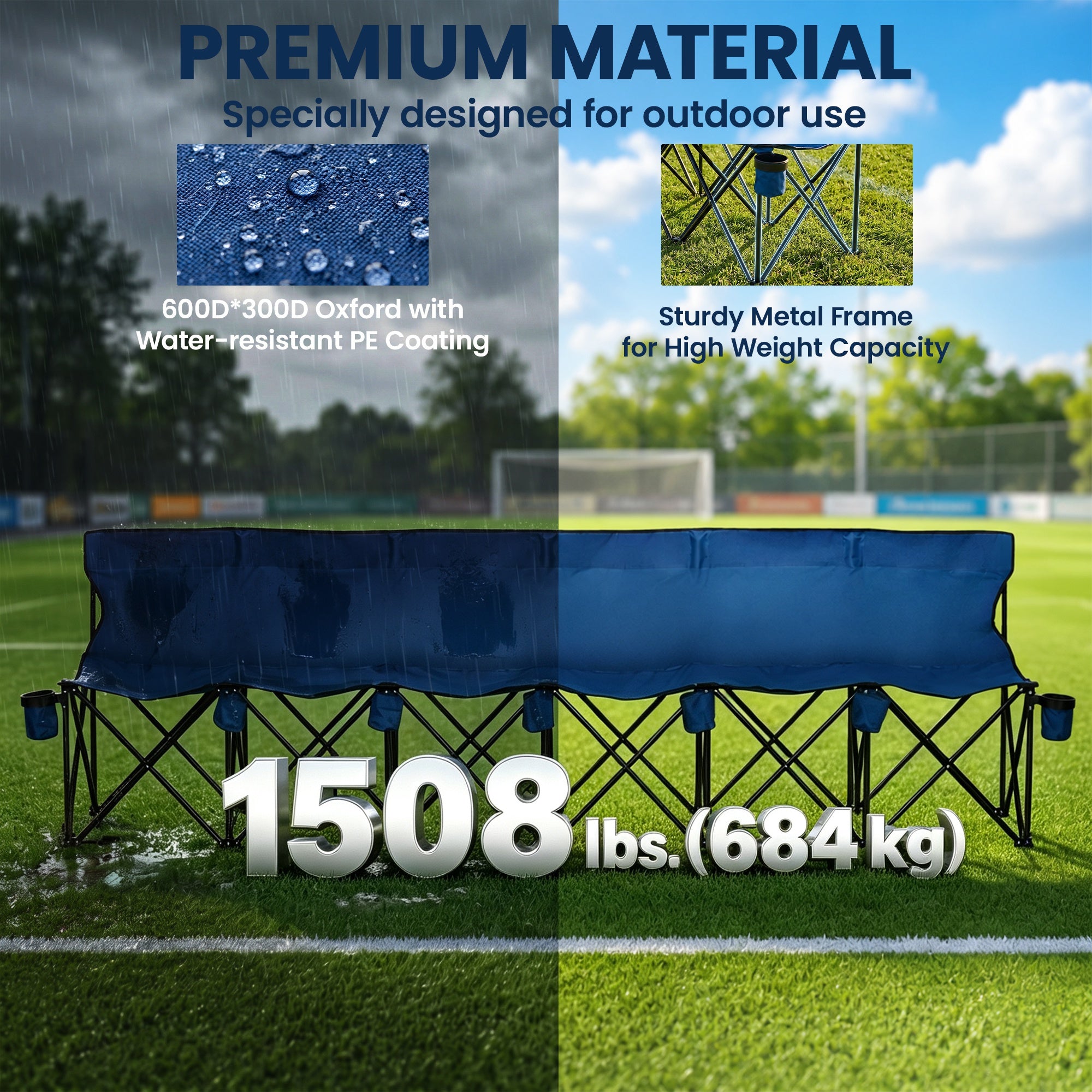 6 Seat Folding Camping Chair with Cup Holder and Carrying Case for Camping, Picnic, Sports Events, Blue
