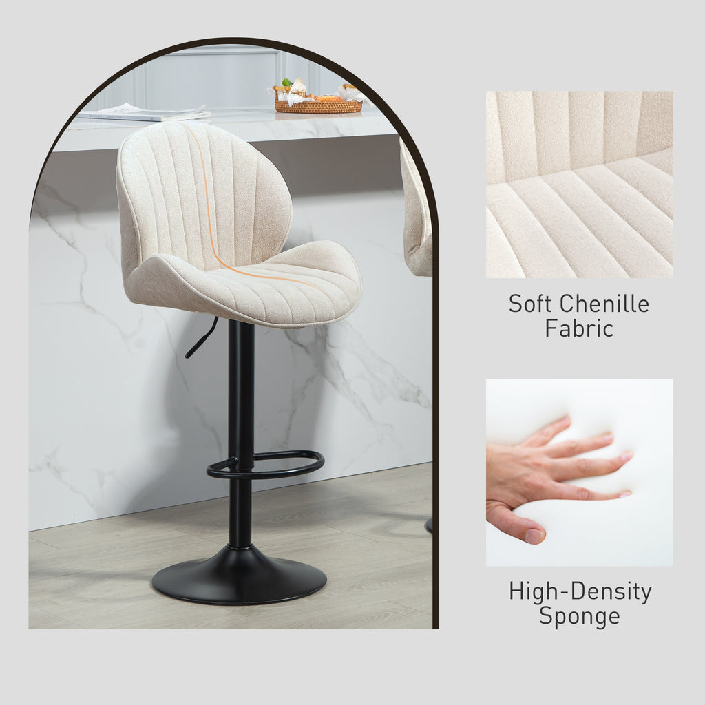 Bar Stools Set of 2, Swivel Barstools with Back, Adjustable Height and Footrest for Kitchen Island, Dining Room, Beige