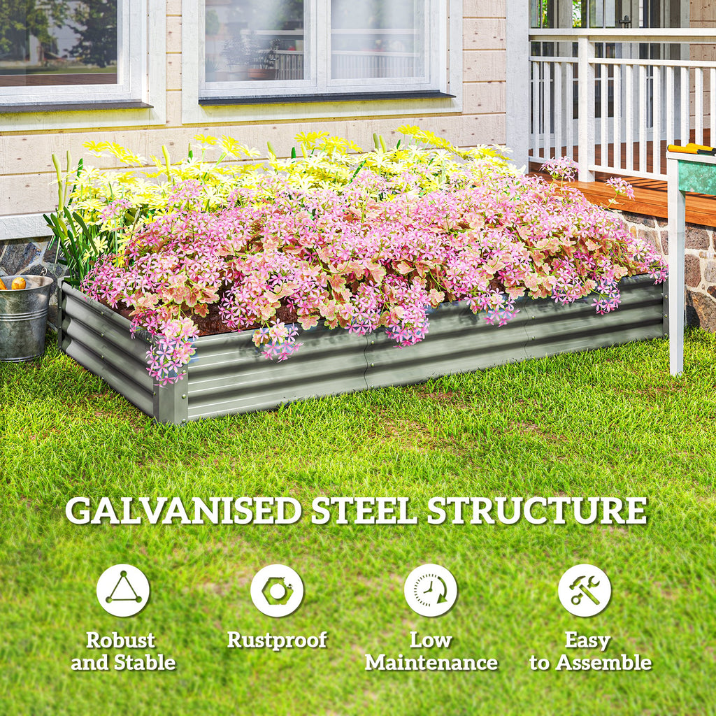 8 x 4 x 1ft Galvanized Raised Garden Bed, Reinforced Outdoor Planter Box with Open Bottom, Silver