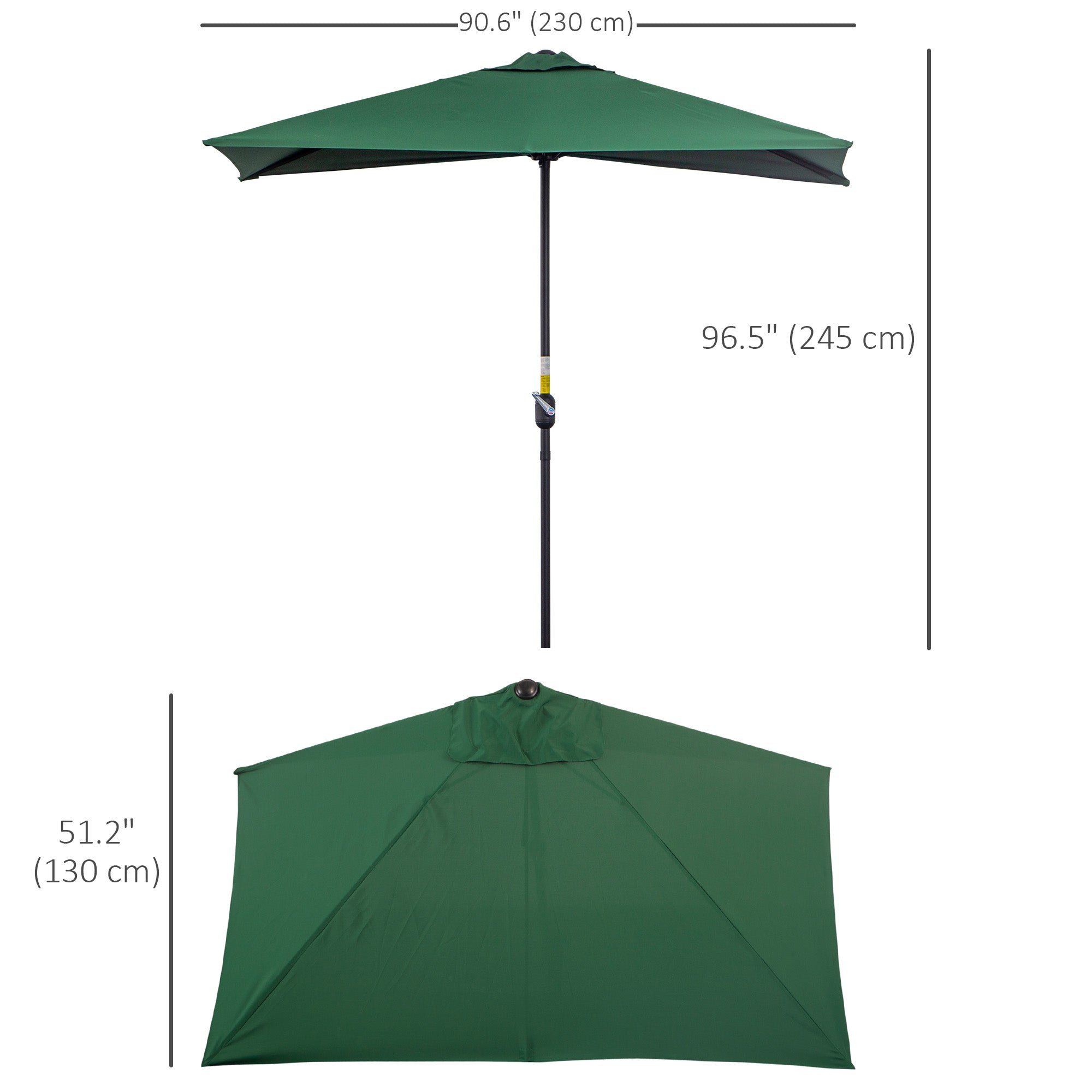 8ft Half Umbrella with Crank Operation UV30+ Protection Balcony Parasol w/ 5 Ribs Patio Garden Outdoor Sun Shade, Green