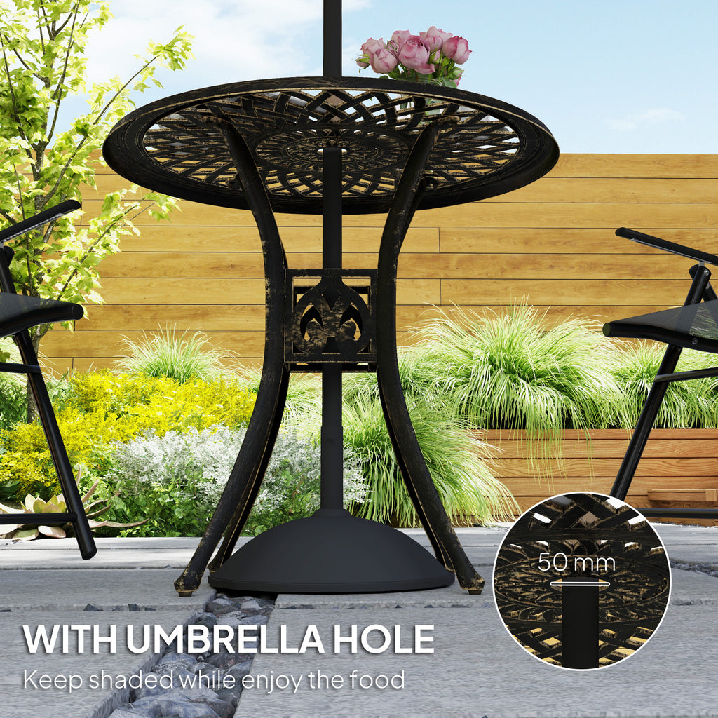 30-inch Round Patio Dining Table with Umbrella Hole Cast Aluminium Outdoor Bistro Table, Brown