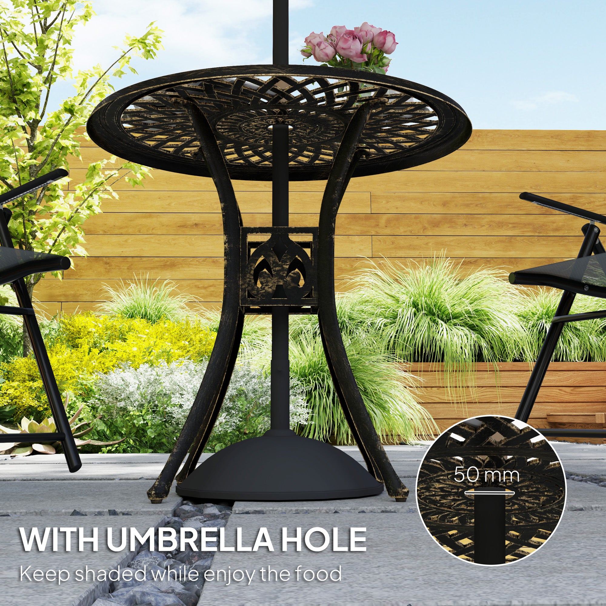 30-inch Round Patio Dining Table with Umbrella Hole Cast Aluminium Outdoor Bistro Table, Brown