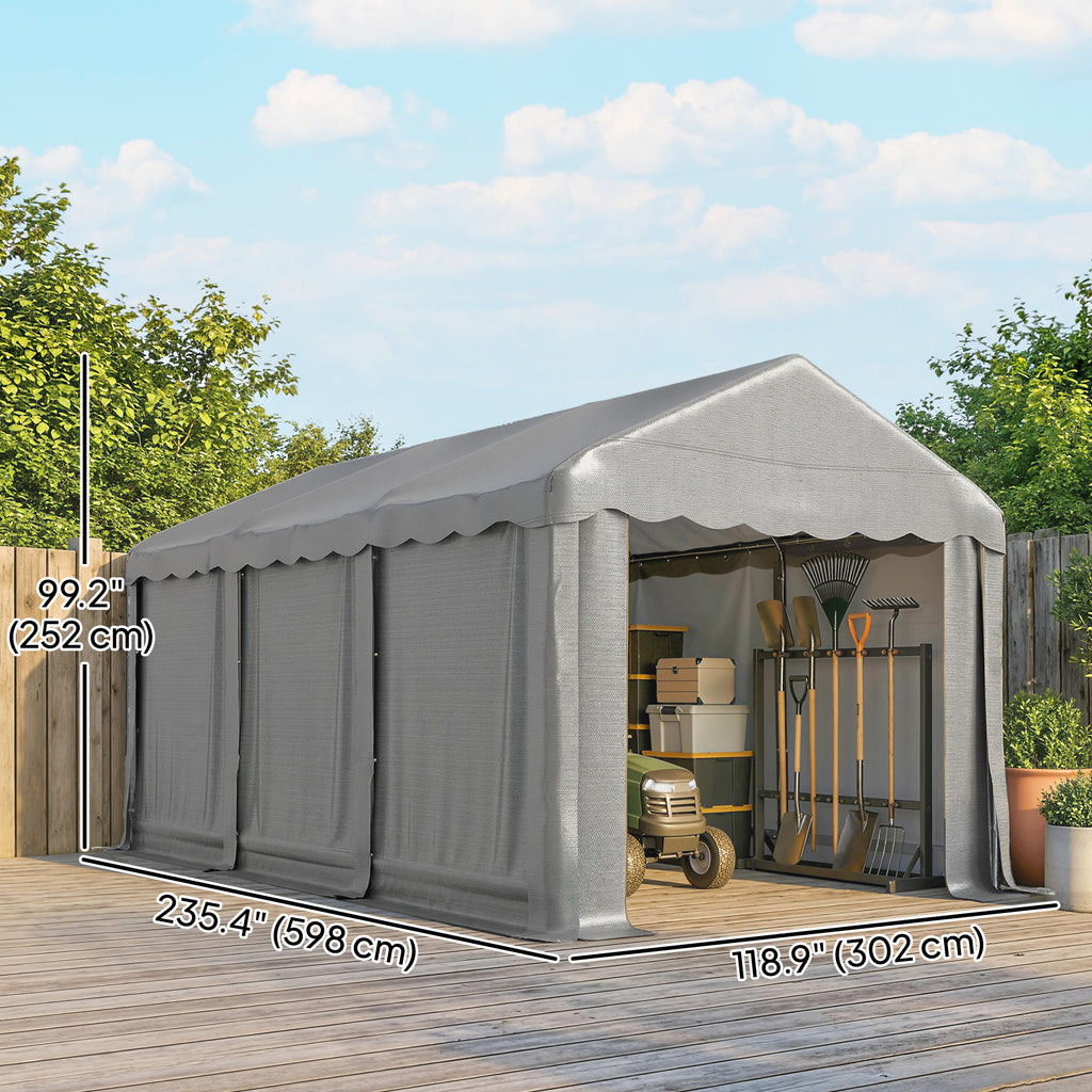 20' x 10' Portable Shed, Outdoor Storage Shed Tent with Roll-up Zipper Door and Removable Sidewalls, Light Grey
