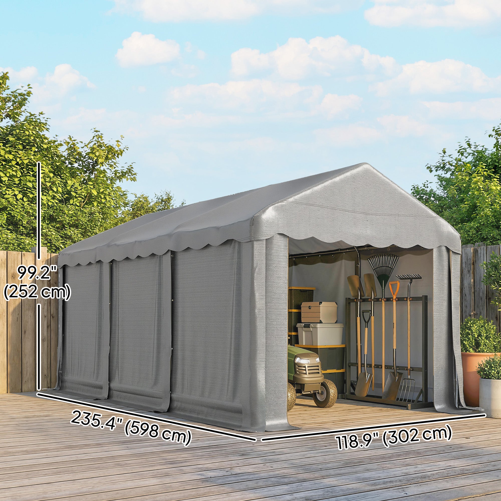 20' x 10' Portable Shed, Outdoor Storage Shed Tent with Roll-up Zipper Door and Removable Sidewalls, Light Grey