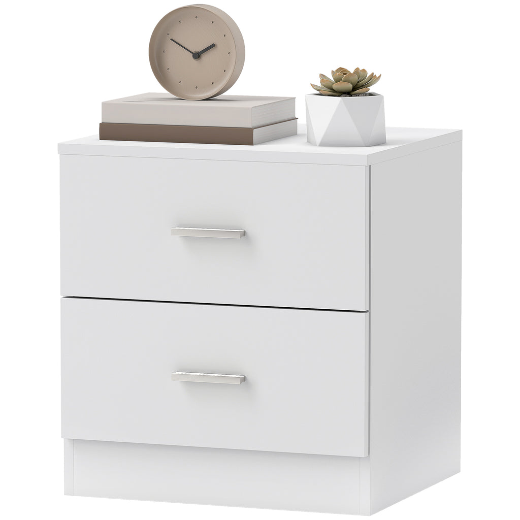Bedside Table with 2 Drawers, Modern Nightstand for Bedroom, White