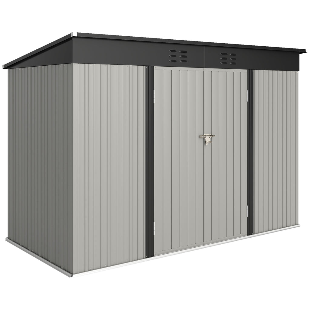9' x 4' Galvanized Steel Garden Storage Shed with Lockable Doors, Gloves and 2 Air Vents for Backyard, Patio, Lawn