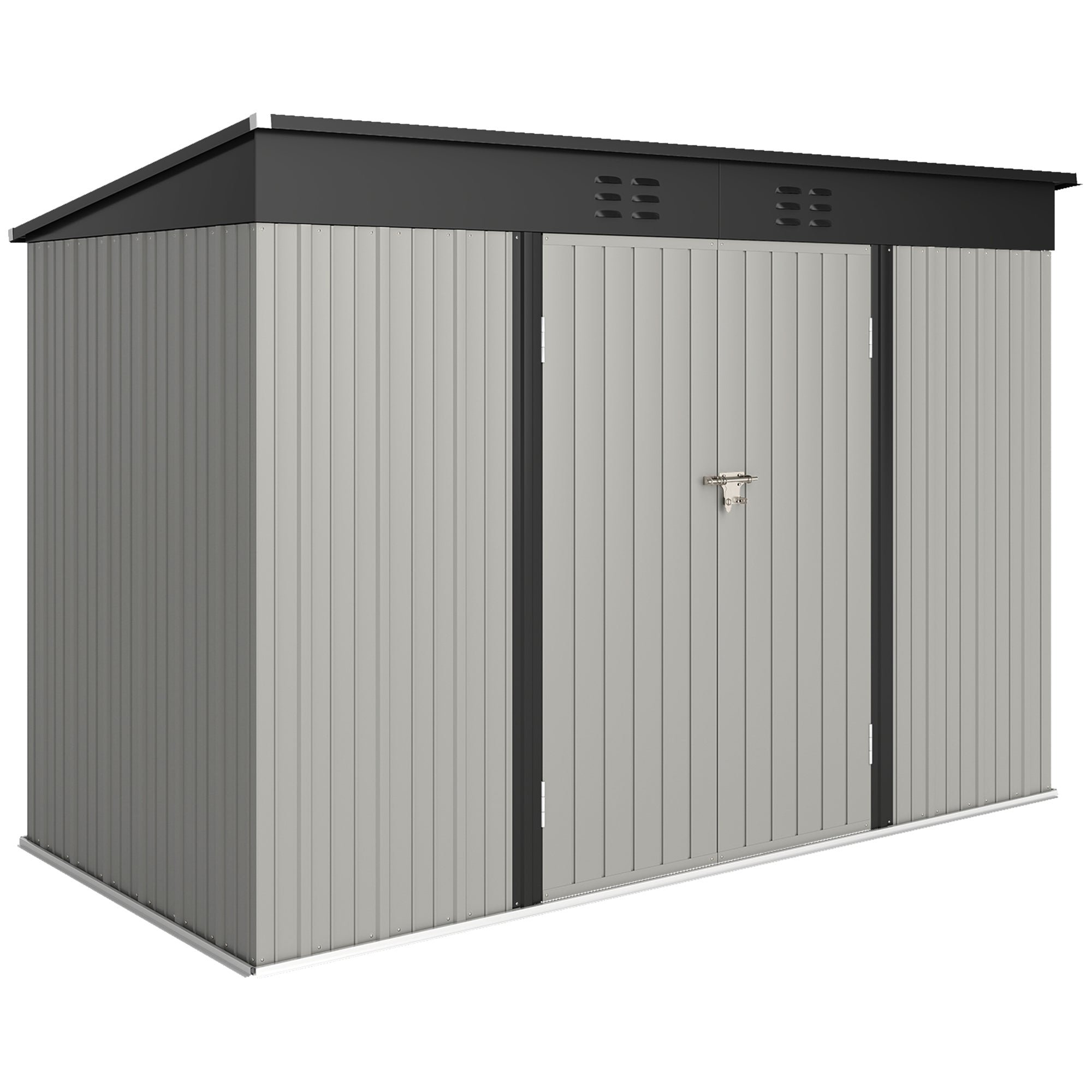 9' x 4' Galvanized Steel Garden Storage Shed with Lockable Doors, Gloves and 2 Air Vents for Backyard, Patio, Lawn
