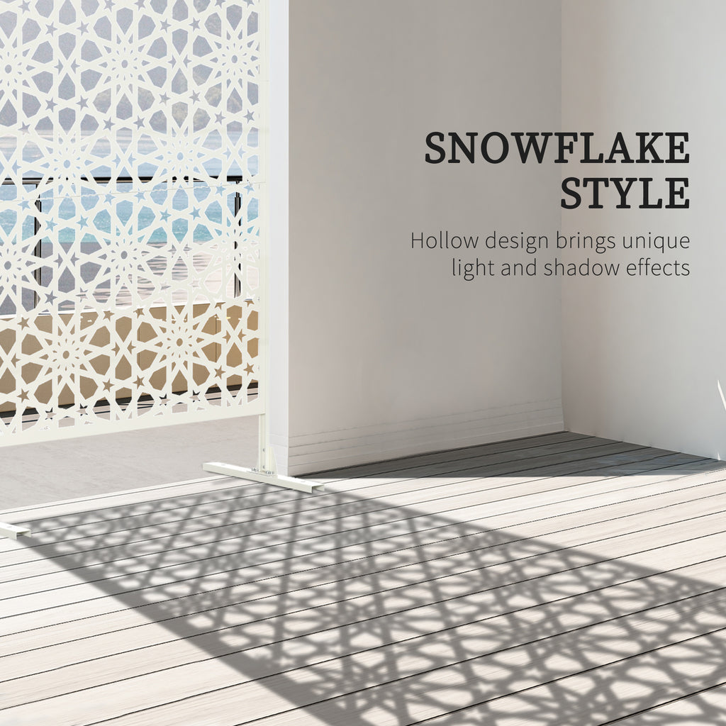 Metal Outdoor Privacy Screen, Decorative Outdoor Divider with Stand and Expansion Screws, 36.2" x 17.7" x 78", White