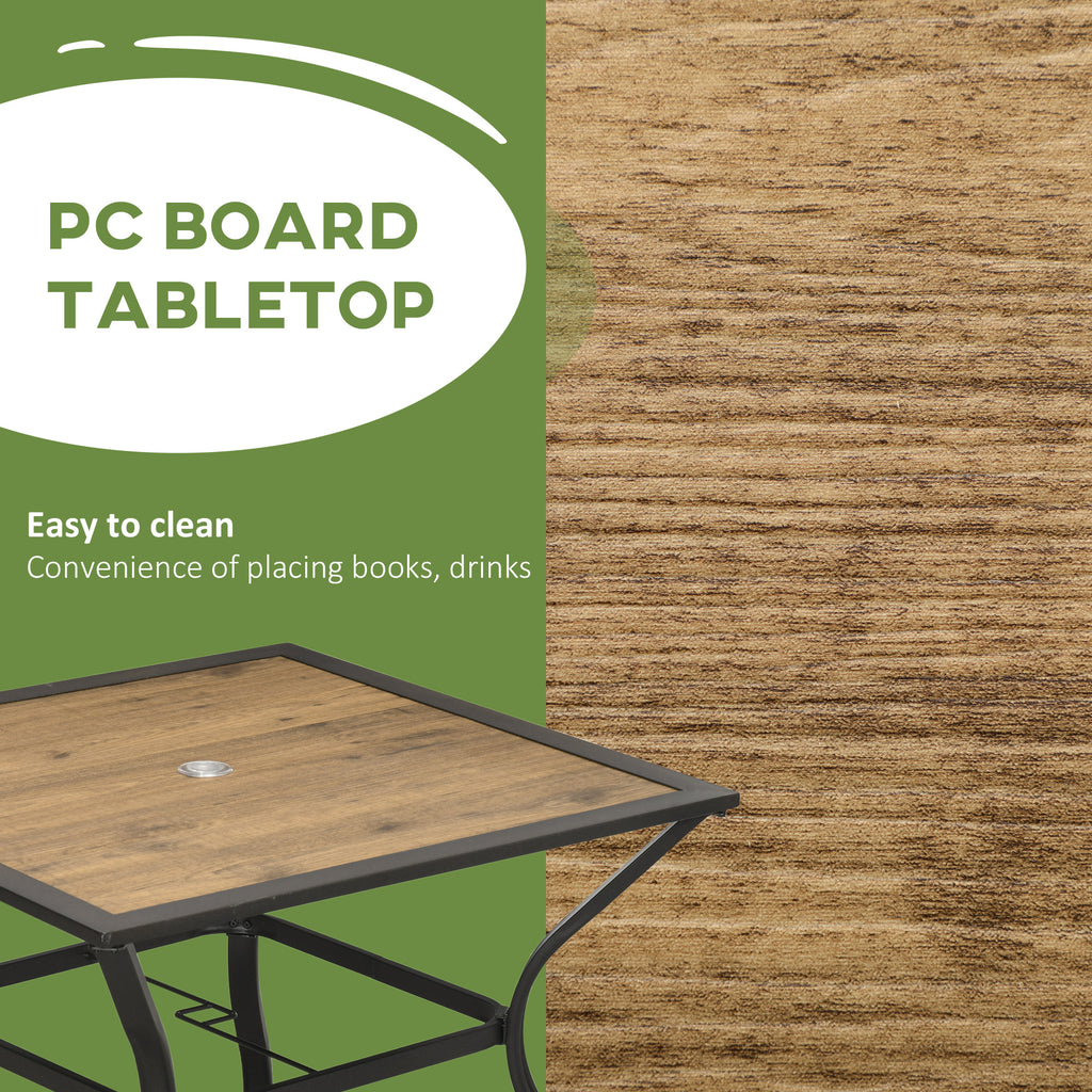 37" Garden Outdoor Dining Table for 4, Square Patio Table with Umbrella Hole, Plastic Board Tabletop for Backyard, Poolside, Mixed Brown
