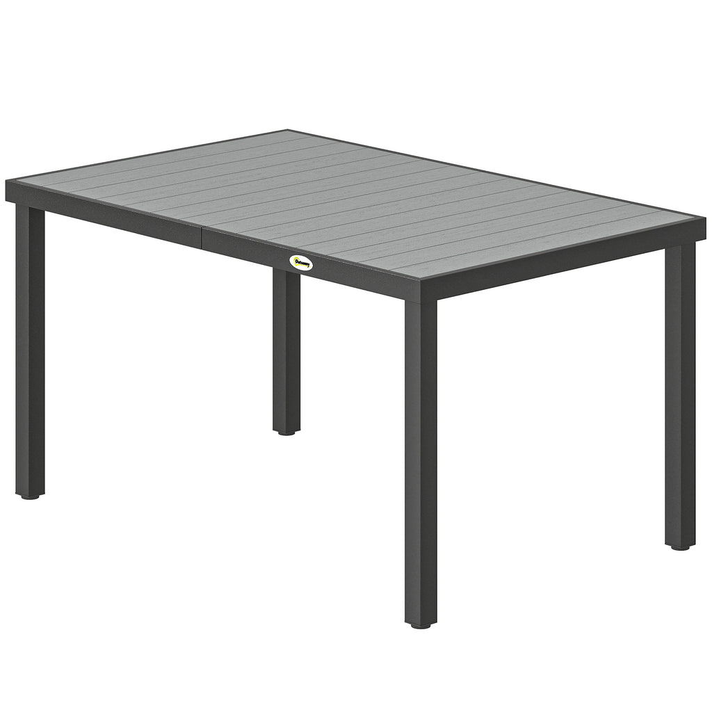 Rectangular Patio Table for 6, Outdoor Dining Table with Wood-Plastic Composite Top and Steel Frame for Garden, Grey