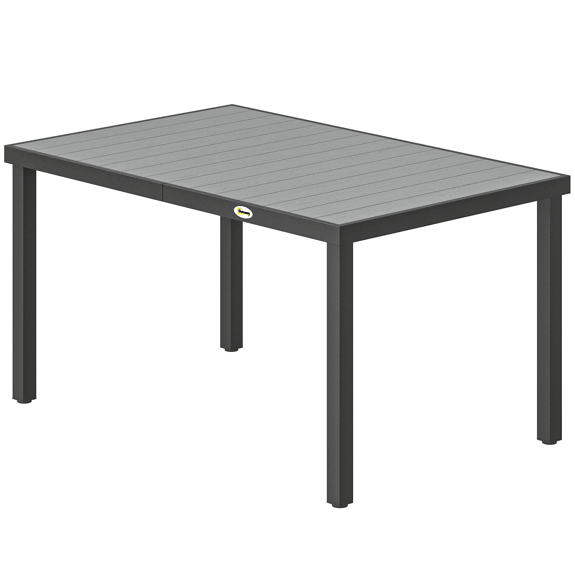 Rectangular Patio Table for 6, Outdoor Dining Table with Wood-Plastic Composite Top and Steel Frame for Garden, Grey