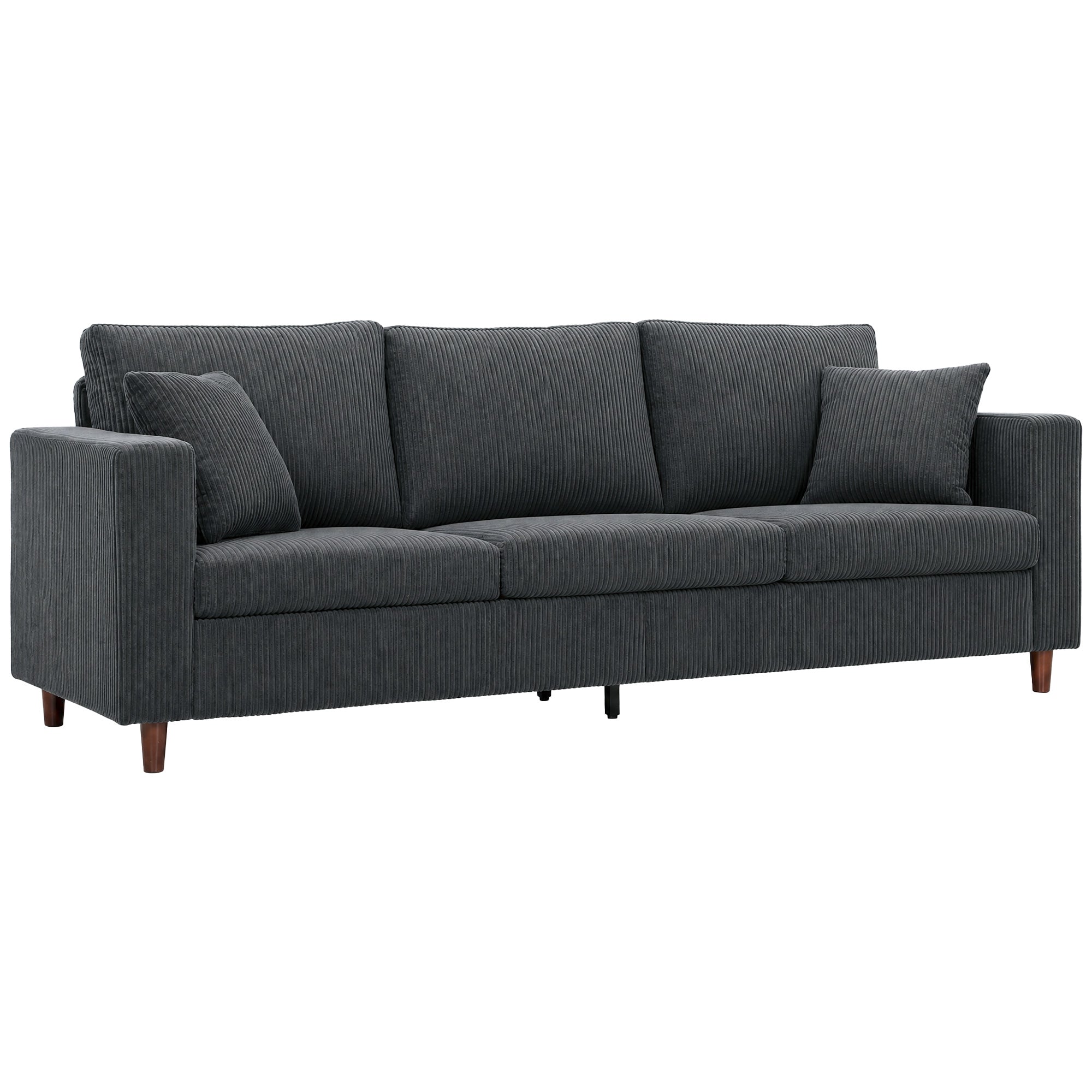 3 Seater Sofa with Wide Seat, Corduroy Couch with Deep Seat, Spring Cushion, Dark Grey