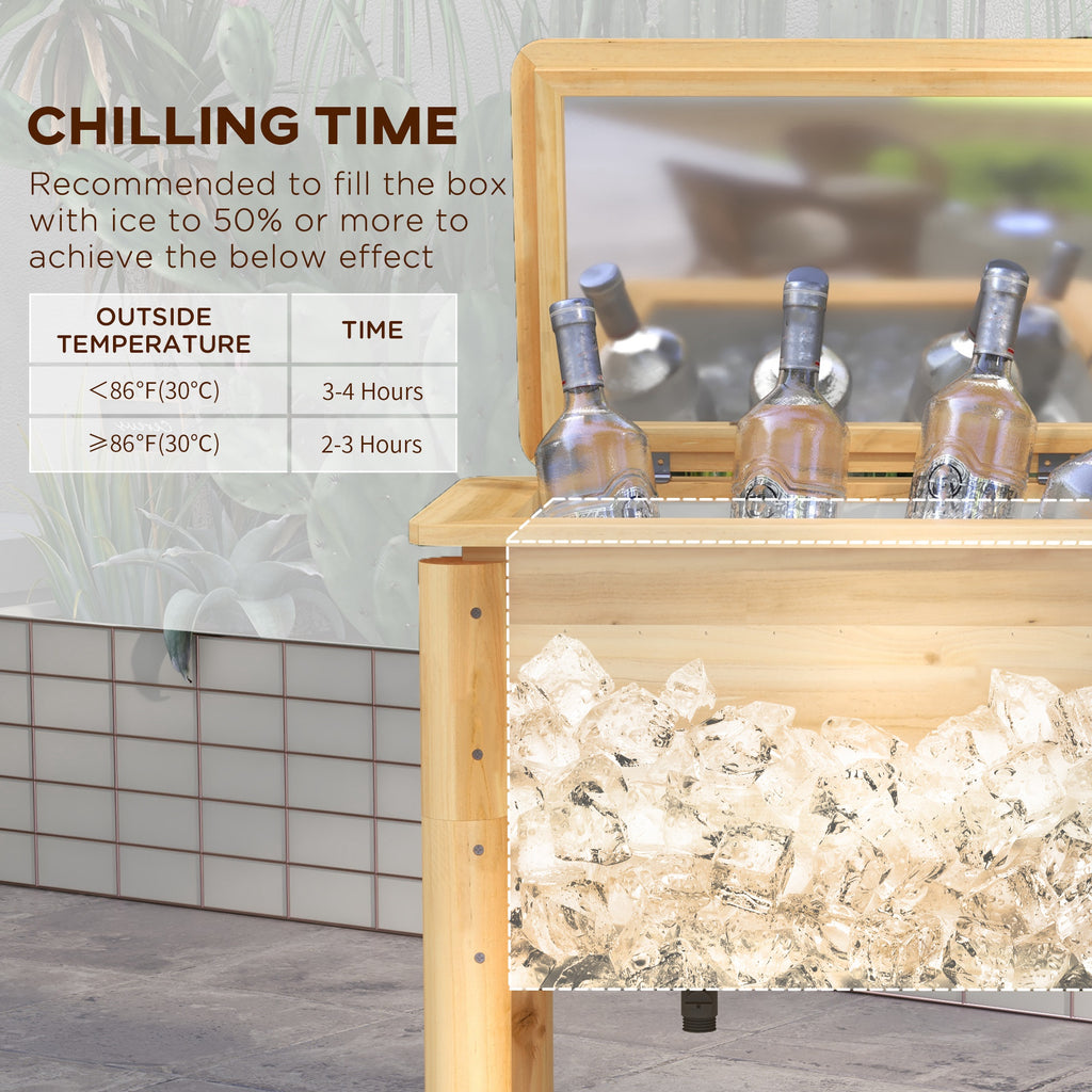 54-Qt Wooden Patio Cooler, Outdoor Cooler Table with Bottle Opener and 3 Handles, Natural