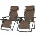 Zero Gravity Chair Set of 2, Folding Reclining Outdoor Lounge Chair with Cup Holder, Headrest, Brown