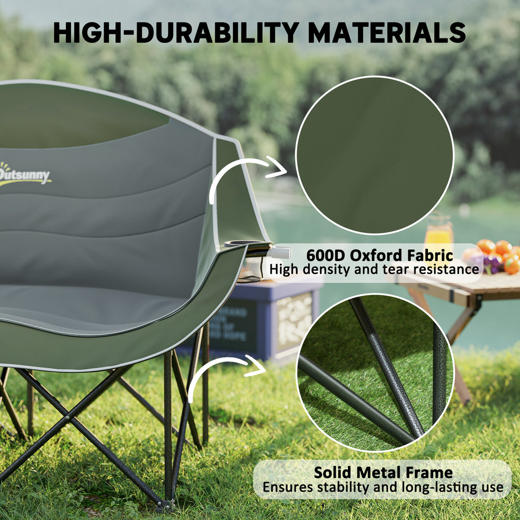 Portable Camp Chair, Double Camping Chair with Cup Holders and Carry Bag, Support 551 lbs, Dark Green