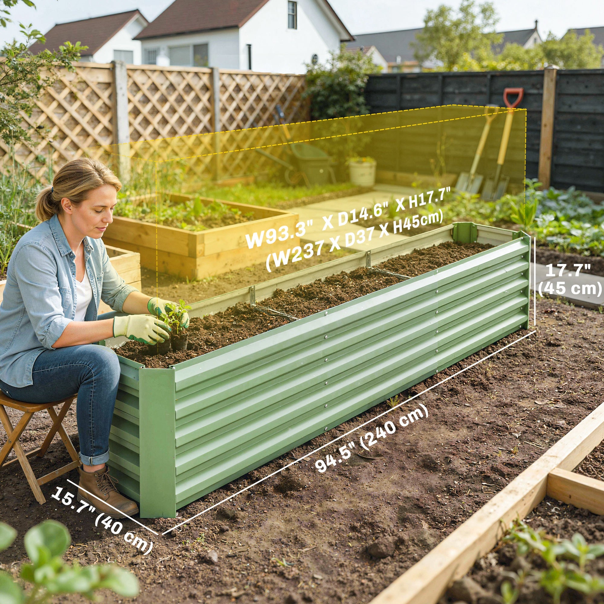 8 x 1.3 x 1.5ft Galvanized Raised Garden Bed, Reinforced Outdoor Planter Box with Open Bottom, Light Green