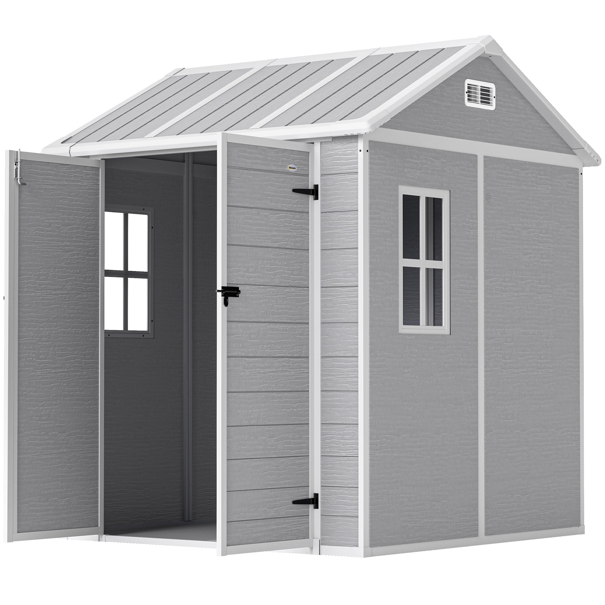 6' x 6' Resin Outdoor Storage Shed with Floor, Window, Lockable Doors and Vents for Backyard Patio Lawn, Grey