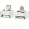 Floating Bedside Tables Set of 2, Wall-Mounted Nightstand, High Gloss White