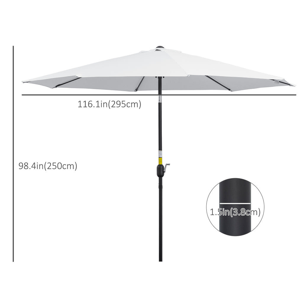 10' x 8' Round Market Umbrella, Patio Umbrella with Crank Handle and Tilt, Outdoor Parasol for Garden, White