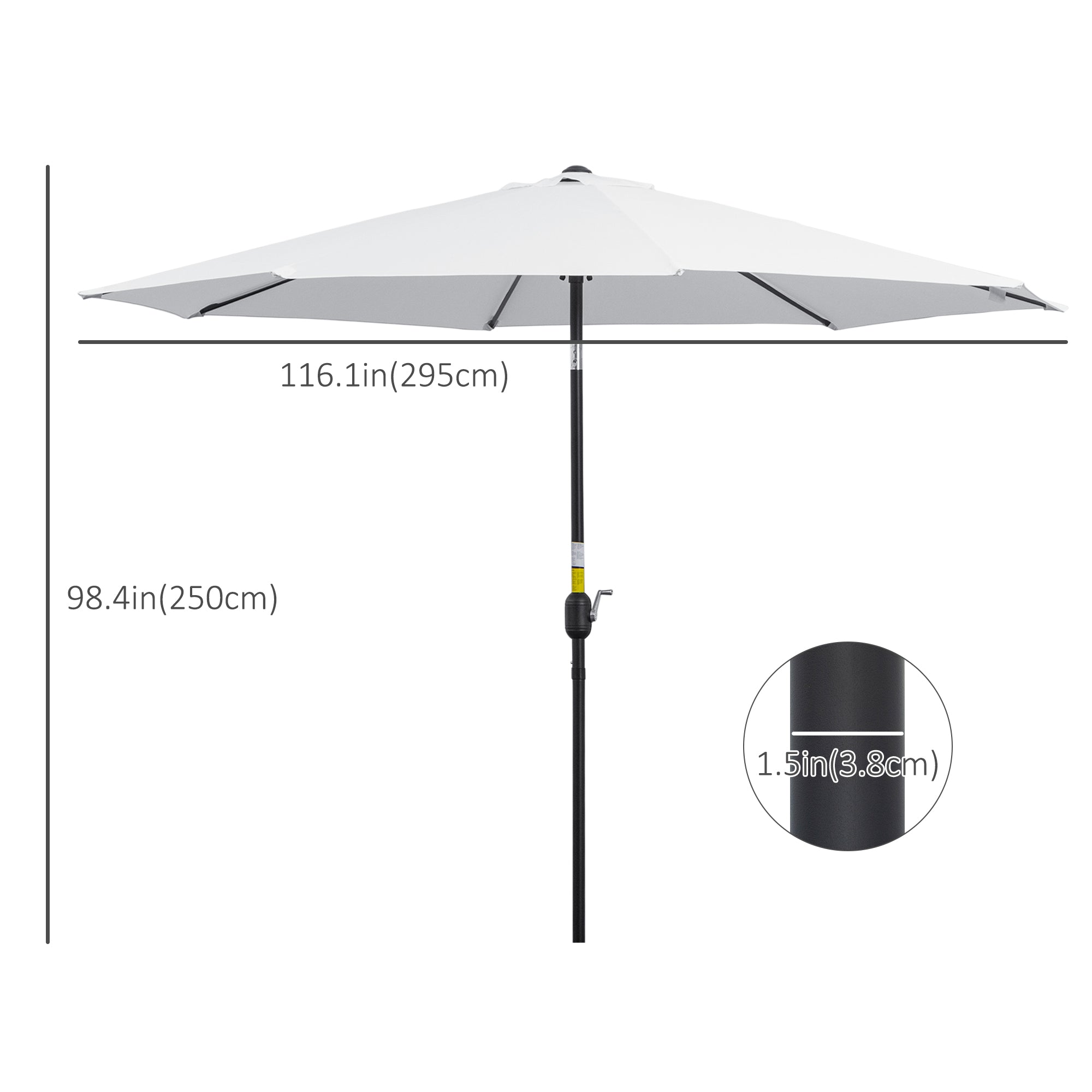 10' x 8' Round Market Umbrella, Patio Umbrella with Crank Handle and Tilt, Outdoor Parasol for Garden, White