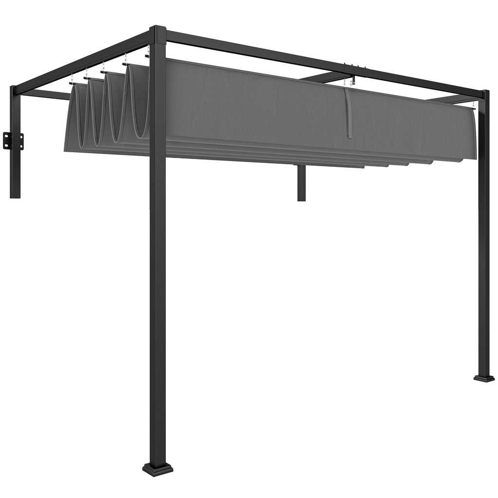 10' x 7' Lean To Pergola, Metal Pergola with Retractable Roof for Grill, Garden, Patio, Deck