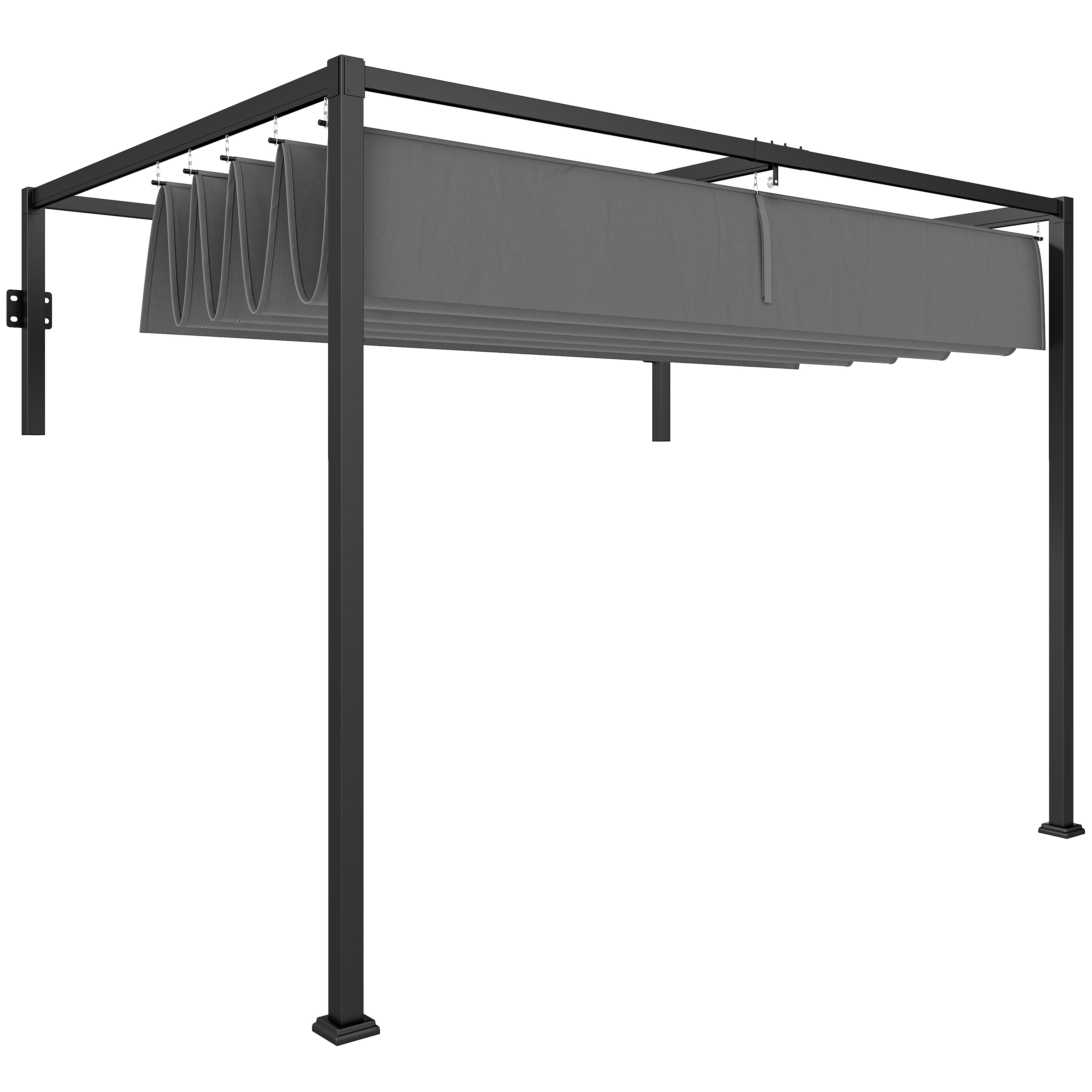10' x 7' Lean To Pergola, Metal Pergola with Retractable Roof for Grill, Garden, Patio, Deck
