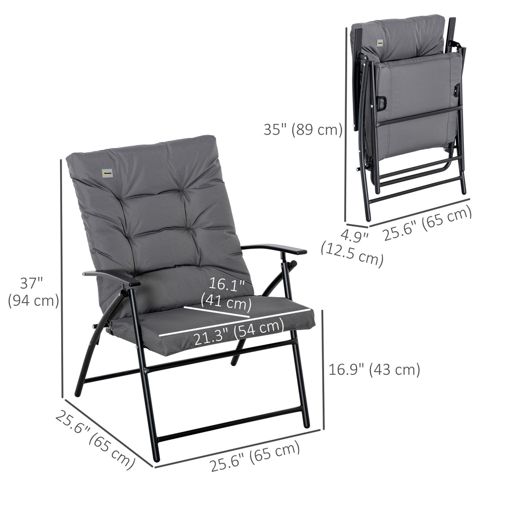 Foldable Lounge Chair, Fabric Upholstered Recliner, Outdoor Lounger with Armrest, Metal Frame for Backyard, Grey